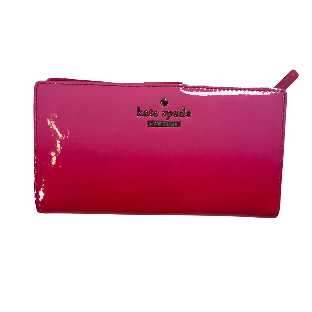 Kate Spade Bifold Wallet Womens OS Pink Ombre Patent Leather Glossy Snap Closure